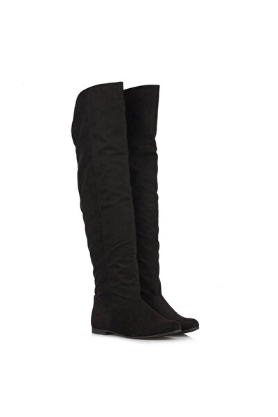 37Numara Büyük Numara Kadın Çizme Dizüstü Siyah Süet 41-42-43-44 Numara