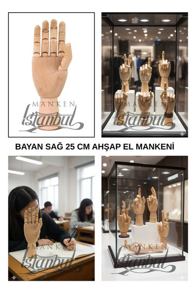 Manken İstanbul Sağ El 25 Cm-Eskizler İçin Doğal Duruşlar Hareketli parmak ya...