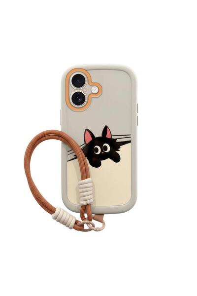 Zebana Apple iPhone 16 Uyumlu Kılıf El Bilekli Cat and Puppy Silikon Kılıf Kr...