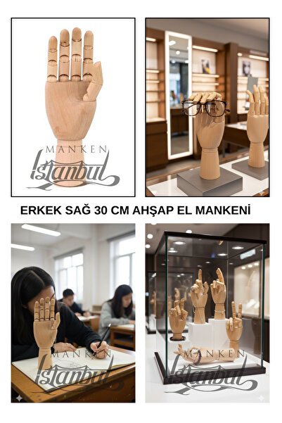 Manken İstanbul Dekoratif Ahşap Erkek Sağ El 30 cm-Dekorasyona Şıklık Katın