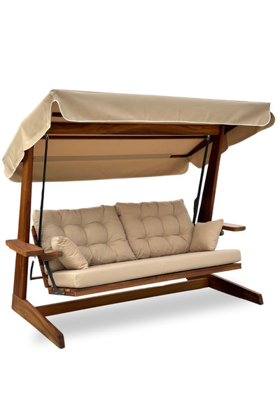 Aida Swings Sia 2400 Iroko Dört Kişilik Ahşap Bahçe Balkon Teras Salıncağı/Camel