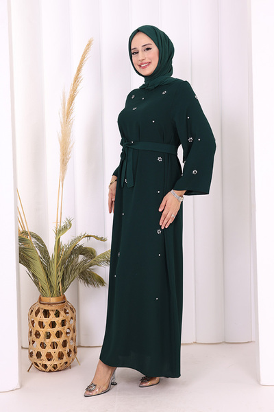 Bym Fashion Steindetailliertes Taillengürtelkleid 3797 Smaragd