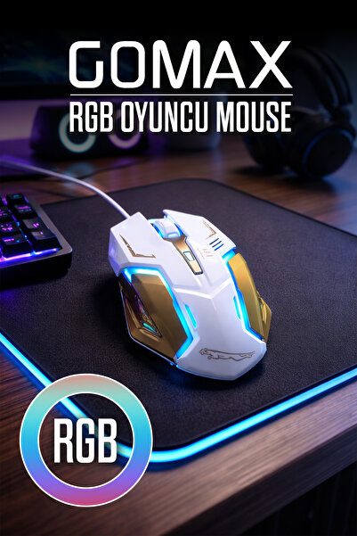 Gomax Işıklı Optik Oyuncu Faresi - Gaming Mouse Beyaz M2 Rgb