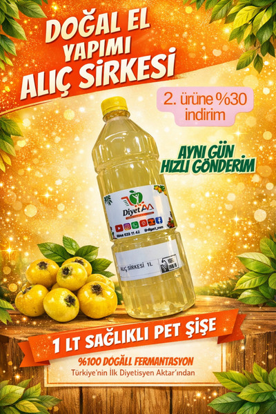 Diyet AVM 1 Litre (1000 ml) Doğal ve Katkısız El Yapımı Alıç Sirkesi