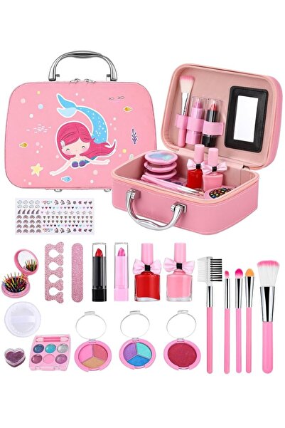 ABS PLASTİC GLASS مجموعة مكياج للأطفال قابلة للغسل من 32 قطعة للبنات من Metan...