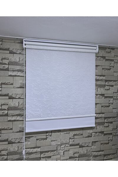 PERDECİNİZ Sarmaşık Küçük Gül Desenli Çiftli Sistem Tül Stor Perde Krem Renk ...