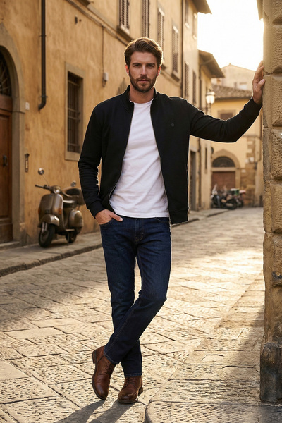 Buratti Cardigan pentru bărbați din amestec de bumbac Regular Fit guler ridic...