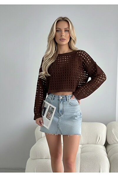 LİBASSİNİ Openwork Women's Oversize Crop Brown