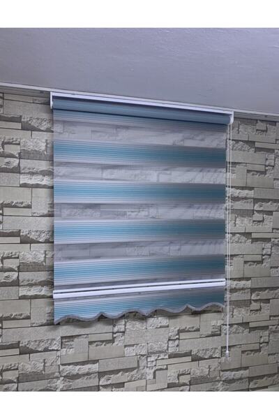 PERDECİNİZ Turkuaz Renk Plise Zebra Perde (etek Kısmı Düz) ENXBOY