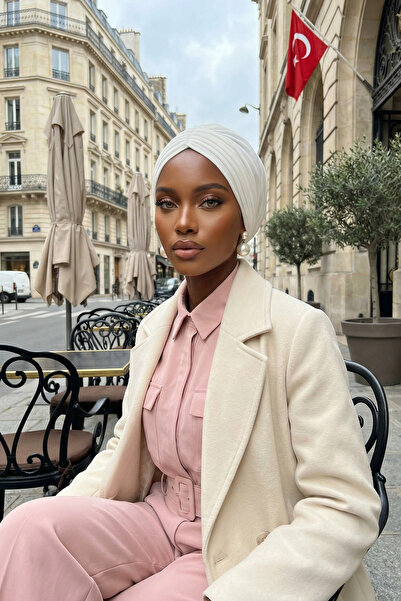 Aisha's Design Bonete din bumbac pieptănat plisat, B-13, crem