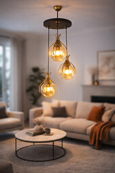 VENON Azur Eskitme 3’lü Sarkıt Avize – Modern Camlı Tavan Aydınlatma BAL GLOP...