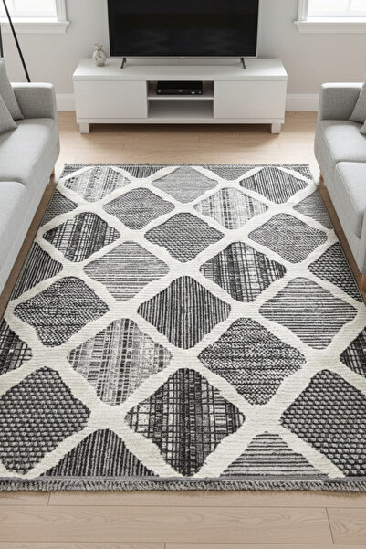 HalınıAl Step 2202 Gri - Göz Alıcı Elmas Motifli Gri Halı