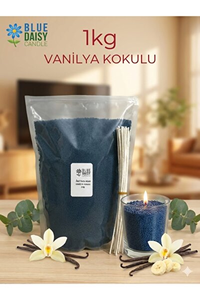 BlueDaisyCandle 1 Kg PETROL rengi VANİLYA kokulu Inci Tozu Mum ( 25 Adet 20 C...