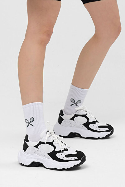 Tonny Black Women's White Black Mesh Comfortable Fit High Sole Lace-Up Sports...