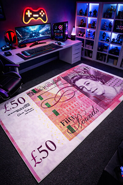 Emiroğlu Gerçek 50 Pound (Sterlin) Desen Yıkanabilir Kaymaz Dot Taban Süngerl...