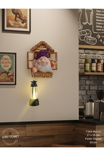 Gobo Fenerli Welcome Cücesi Dekoratif Kapı ve Duvar Süsü Farklı Renklerde