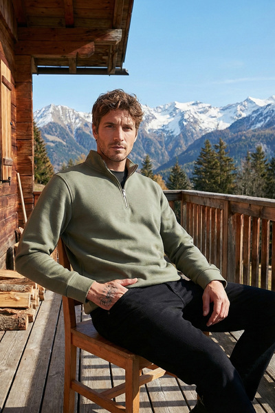 Buratti Cotton Regular Fit Half Zipper Stand Collar Sweat Men's Sweat 59052592