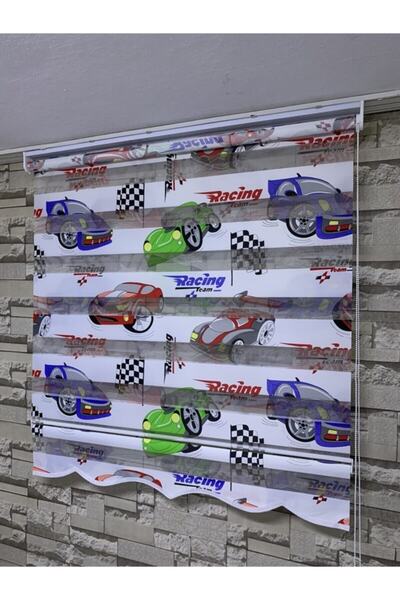 PERDECİNİZ Children's Room Car Printed Zebra Curtain (with Skirt) Enxboy