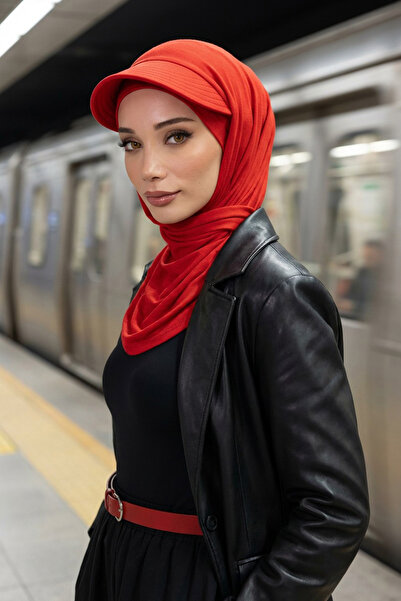 Aisha's Design Combed Cotton Shawl with Visor,Ss-1,Red