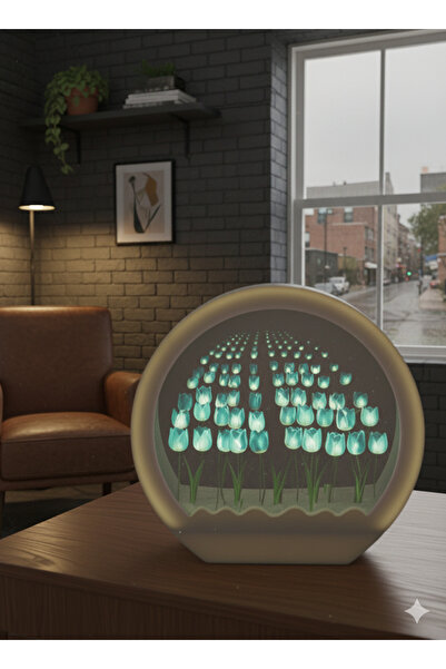Ravion0 Bulut Tasarım Sonsuz Lale Bahçesi Gece Lambası - Aynalı Dekoratif Mas...
