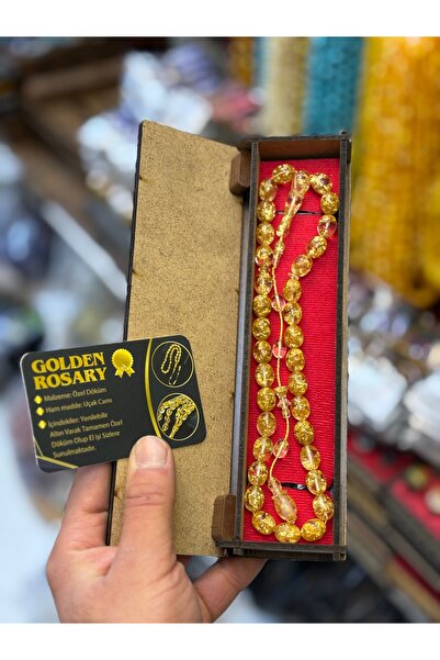 tesbihad Özel Sertifikalı El yapımı Usta İşi Altın Parçacıklı Tesbih