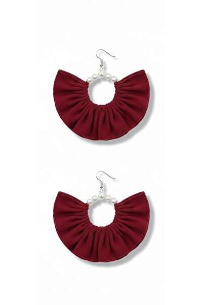 maia Women's Silver Color Hoop Dangle Earrings – Burgundy Fabric Design with ...