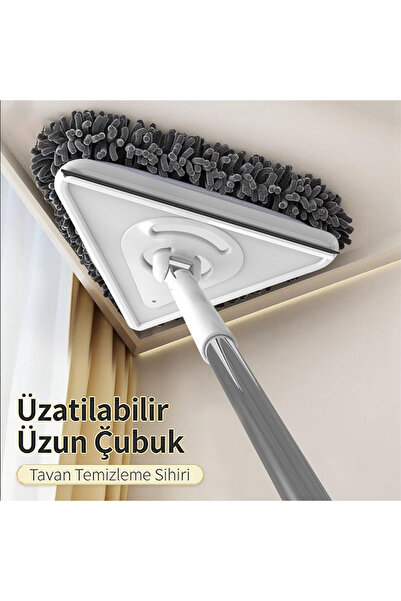 Allmart Mop 3 bölmeli yerleştirme çubuğu 1,7 metre + elyaf bez + şönil bez