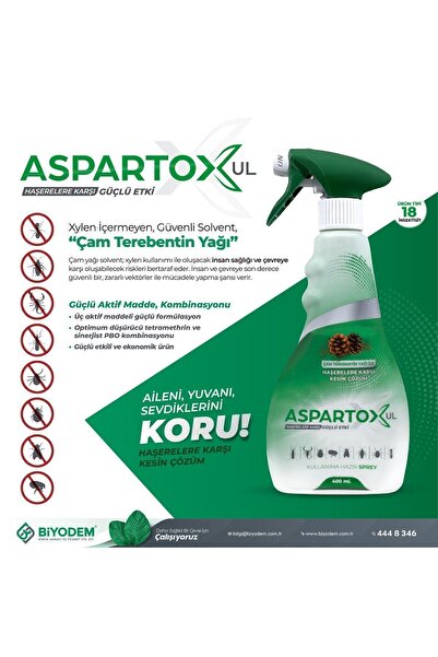 BİYODEM KİMYA Aspartox 400 ml Kullanıma Hazır Haşere Ilacı 7 Farklı Haşereye ...