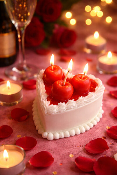 TALKING DREAMS Simatelier kirazlı kalpli kremalı pasta mum