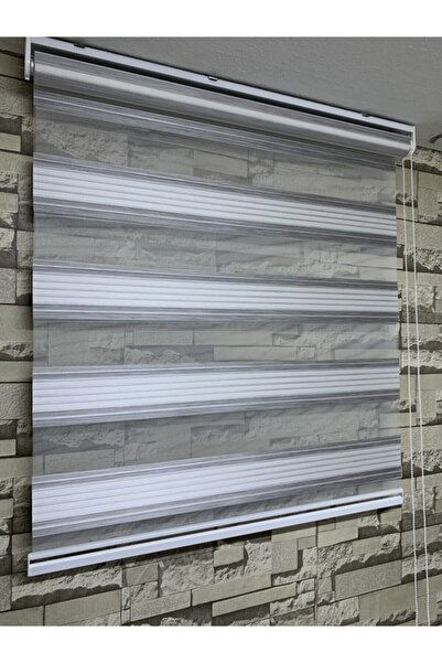 PERDECİNİZ Geniş Plise Gri Beyaz Geçişli Zebra(Etek Düz) enxboy