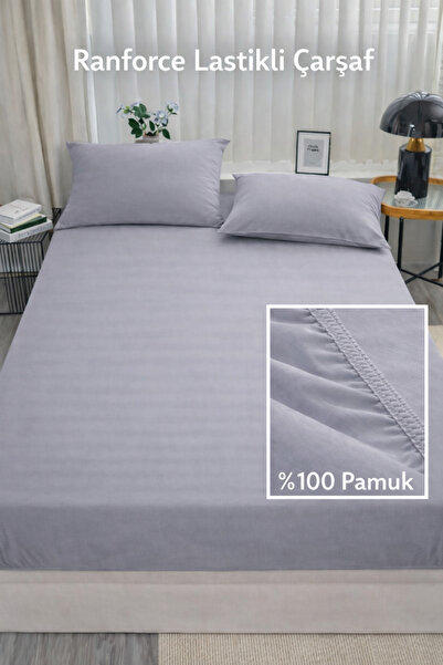 NazeninHome Ranforce 100% pamuk Elastična oblađena Čaršav Bračni Siva (180x20...
