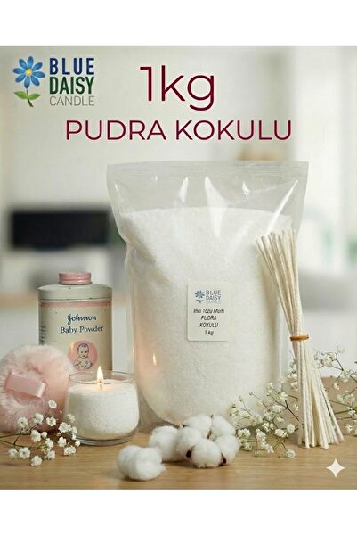 BlueDaisyCandle 1 Kg PUDRA Kokulu BEYAZ Inci Tozu Mum ( 25 Adet 20 Cm Fitil I...