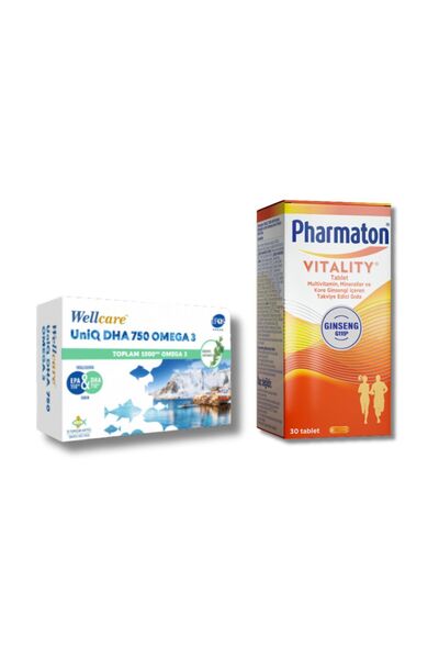 Pharmaton Vitality 30 Tablets and Wellcare Omega 3 Uniq Fish Oil 750 Mg 30 Ca...