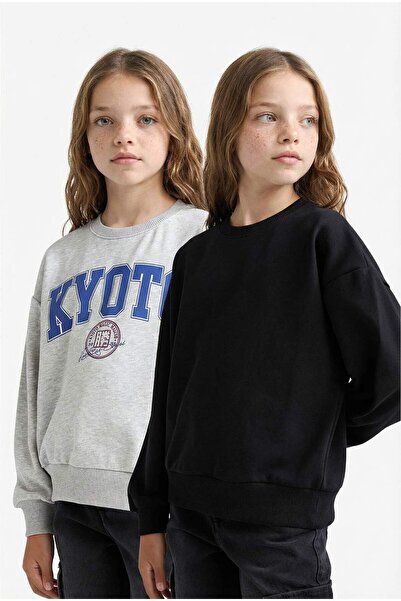 DeFacto Kız Çocuk Relax Fit Bisiklet Yaka Baskılı 2'li Sweatshirt E6473A825AU