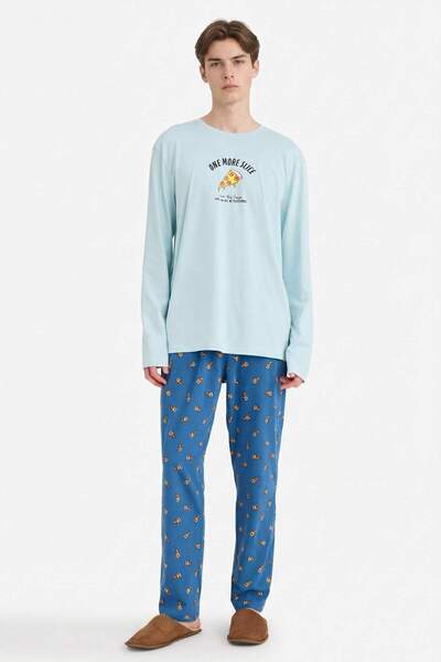 DeFacto Pajama Set Regular Fit Printed Long Sleeve Top Patterned Long Bottom ...