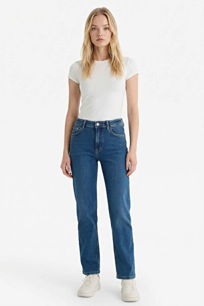 DeFacto Comfort Straight Normal Waist Ankle Length Blue Women's Jeans F9726Ax...