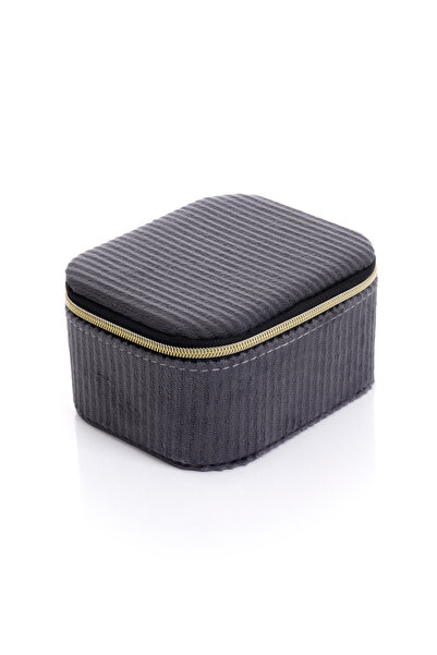 Ecrou Square Double Compartment Velvet Jewelry Box Black 11.5X9.5X6Cm