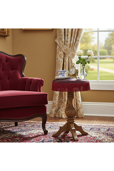 Ahlat Ağacı Ahşap Atölyesi Ahşap Dekoratif Sehpa, Puflu Sehpa, Renkli Dekorat...