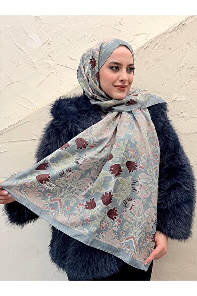efdal şal eşarp Șal din bumbac Aqua cu model de lalele