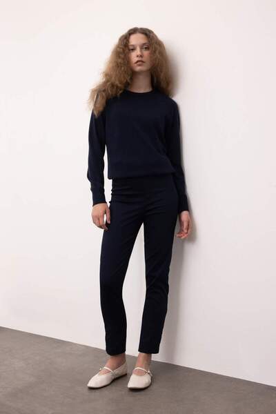 DeFacto Сигаретні сатинові штани, темно-сині, з нормальною талією, базові, з ...