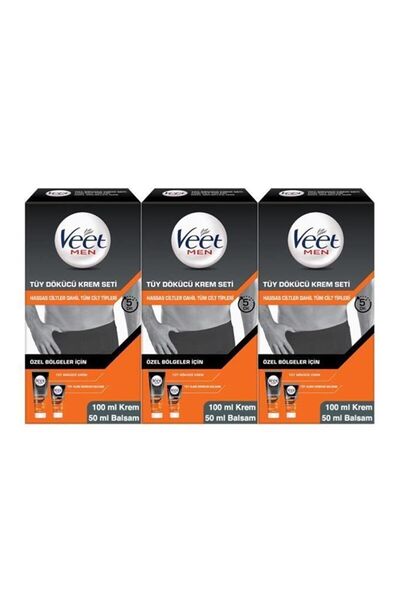 Veet Men مجموعة كريم إزالة الشعر مكونة من 3 قطع - 100 مل و50 مل