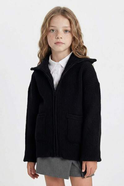 DeFacto Strickwaren für Mädchen, Basic, einfarbig, Stehkragen, Reißverschluss...