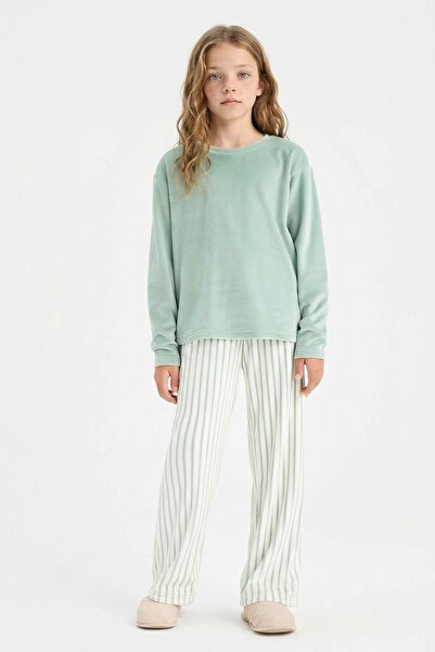 DeFacto Kız Çocuk Pijama Takımı Polar Uzun Kollu Üst Uzun Alt D1068A824WN