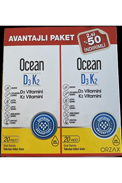 Ocean Vitamin D3k2 Damla 20 Ml 2'li Avantaj Paket