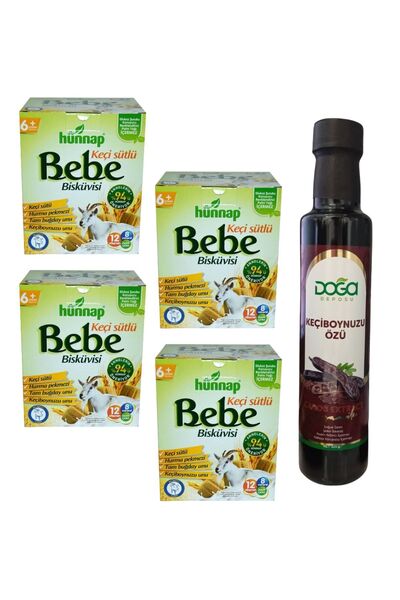 Hünnap 4 Adet Bebe Bisküvisi Keçi Sütlü 400gr + Keçiboynuzu Özü 320gr