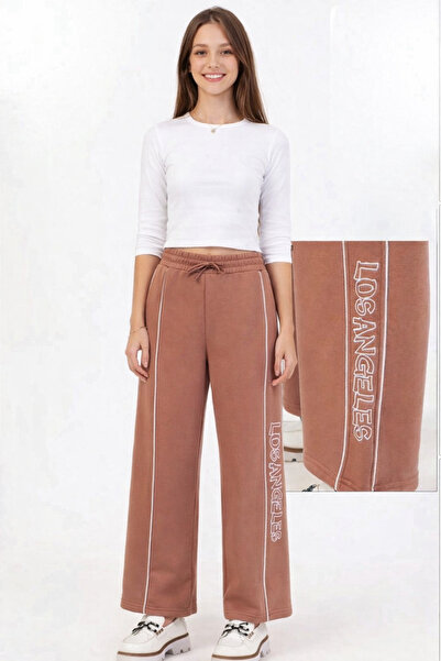 nazarbebe Girl's Los Angeles Printed Fleece-Lined Brown Sweatpants 20309