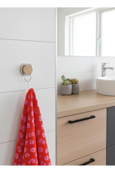 Okyanus Home Wooden Patterned Magic Fix Magic Adhesive Chrome Single Hanger