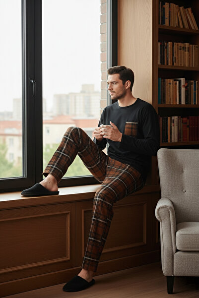 Buratti Мъжки пижамен комплект - 100% памук, каре, джобове и ластик на кръста...