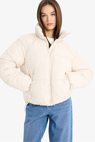 DeFacto Palton pentru femei, rezistent la apă, cu guler înalt, cu fermoar, um...