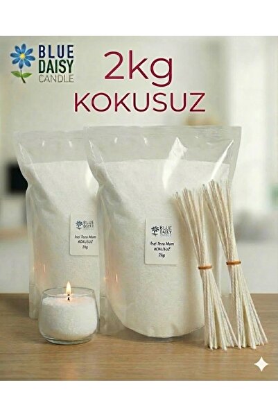BlueDaisyCandle 2 Kg Kokusuz Beyaz Inci Tozu Mum ( 50 Adet 20 Cm Fitil Ile ) ...